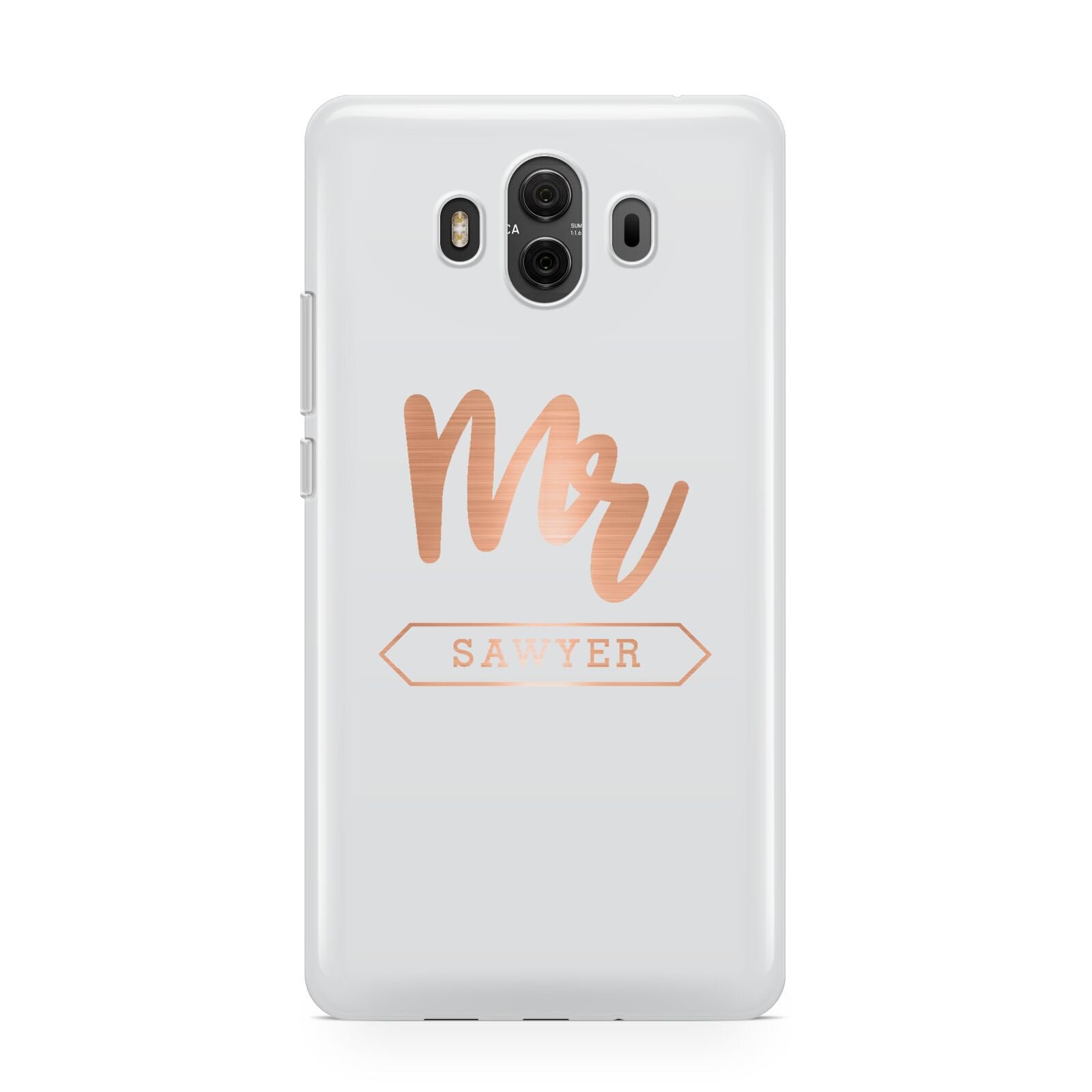Personalised Rose Gold Mr Surname On Grey Huawei Mate 10 Protective Phone Case