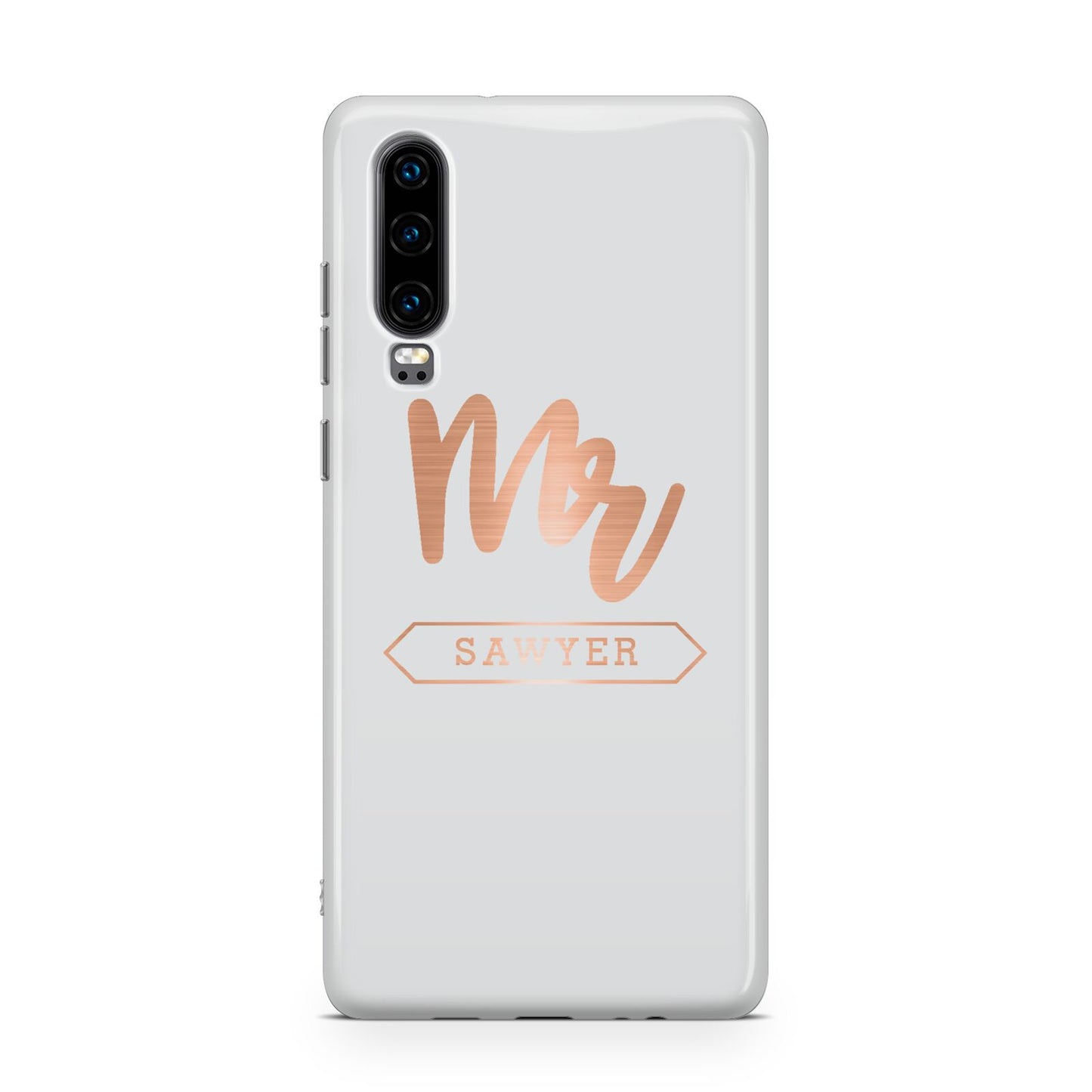 Personalised Rose Gold Mr Surname On Grey Huawei P30 Phone Case