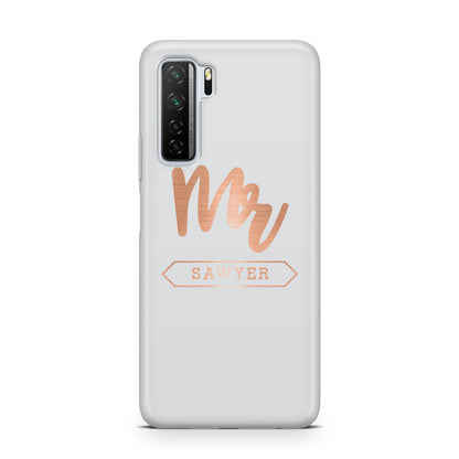 Personalised Rose Gold Mr Surname On Grey Huawei P40 Lite 5G Phone Case