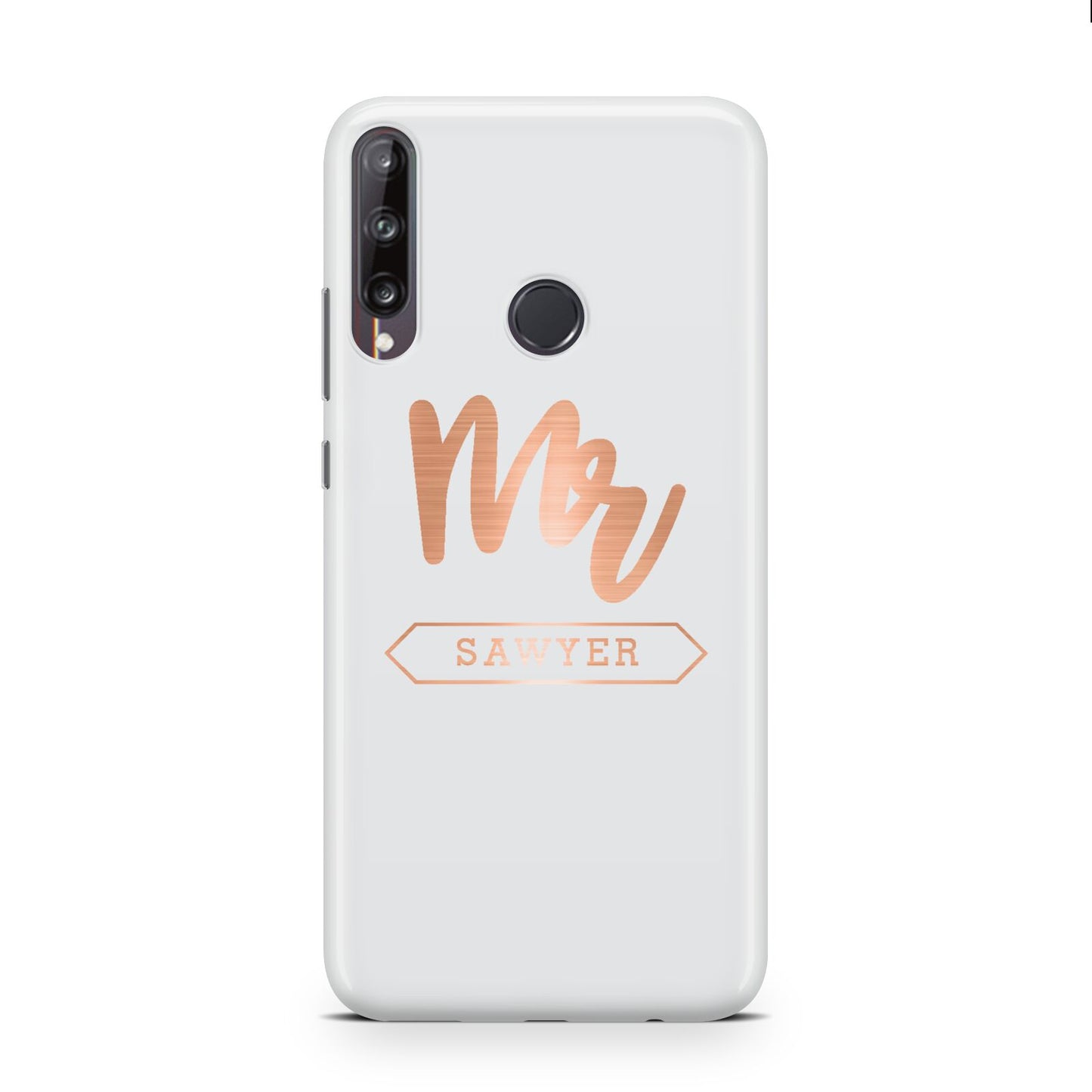 Personalised Rose Gold Mr Surname On Grey Huawei P40 Lite E Phone Case