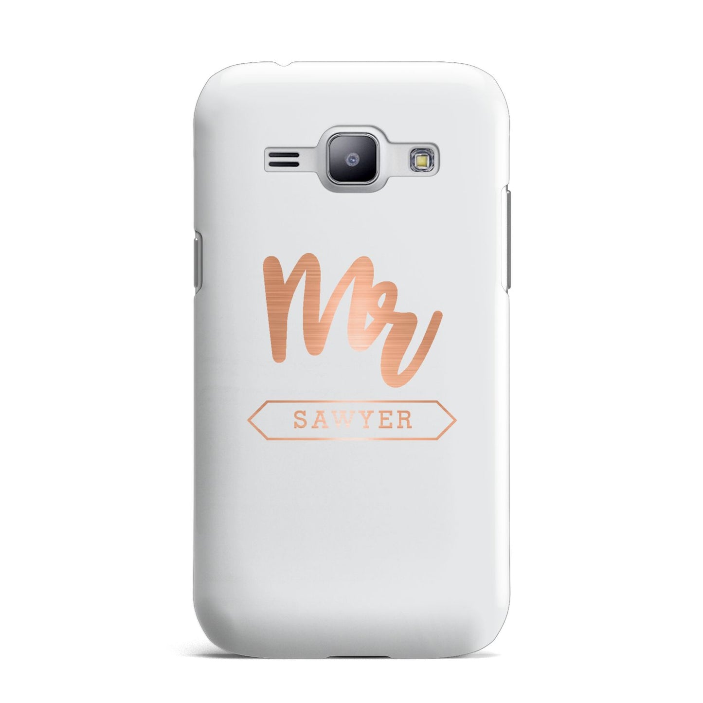 Personalised Rose Gold Mr Surname On Grey Samsung Galaxy J1 2015 Case