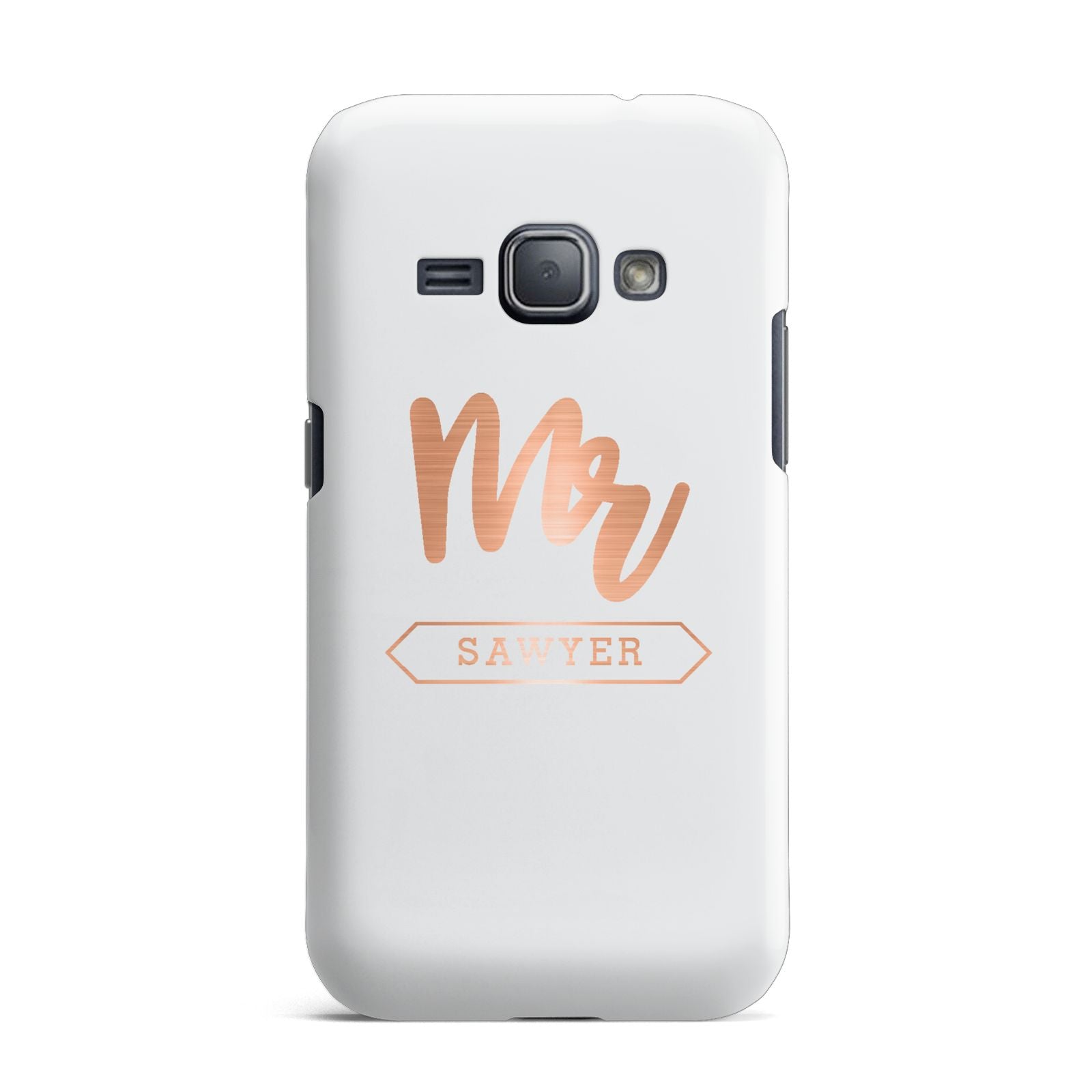 Personalised Rose Gold Mr Surname On Grey Samsung Galaxy J1 2016 Case