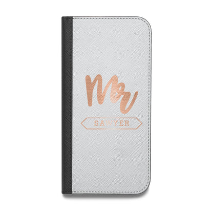 Personalised Rose Gold Mr Surname On Grey Vegan Leather Flip Samsung Case