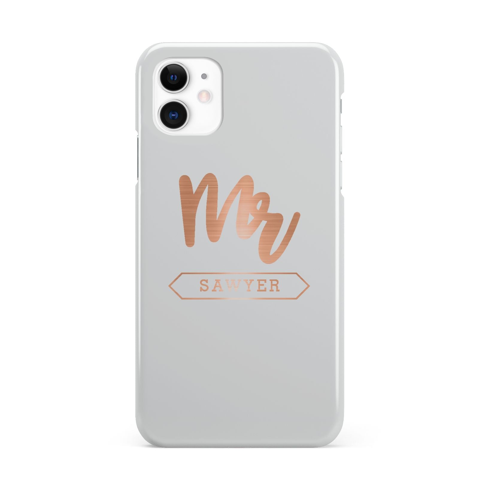 Personalised Rose Gold Mr Surname On Grey iPhone 11 3D Snap Case