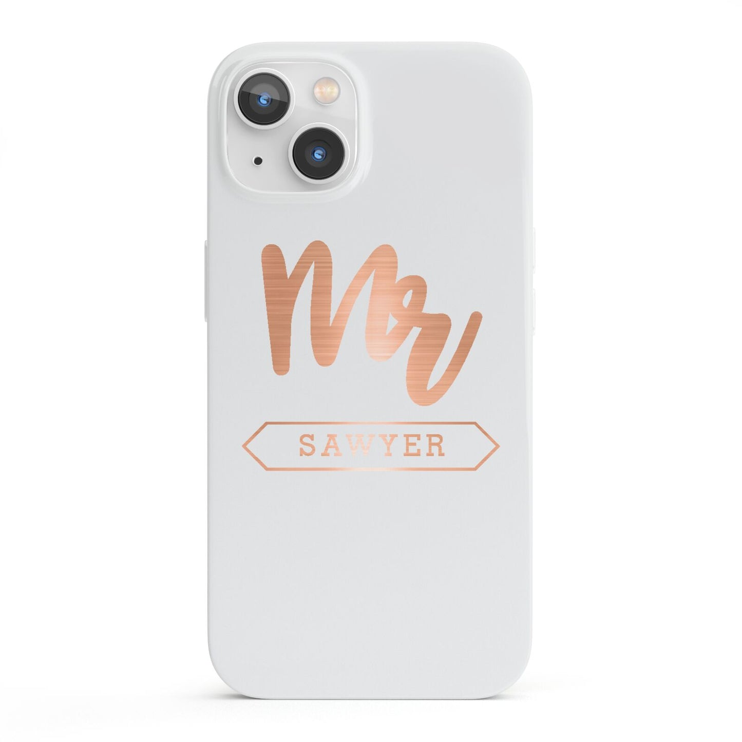 Personalised Rose Gold Mr Surname On Grey iPhone 13 Full Wrap 3D Snap Case
