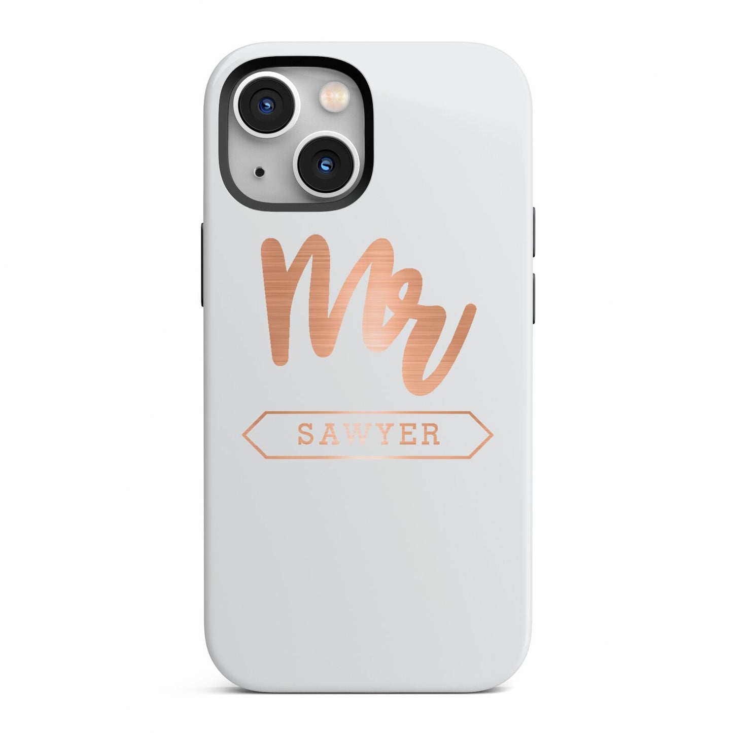 Personalised Rose Gold Mr Surname On Grey iPhone 13 Mini Full Wrap 3D Tough Case