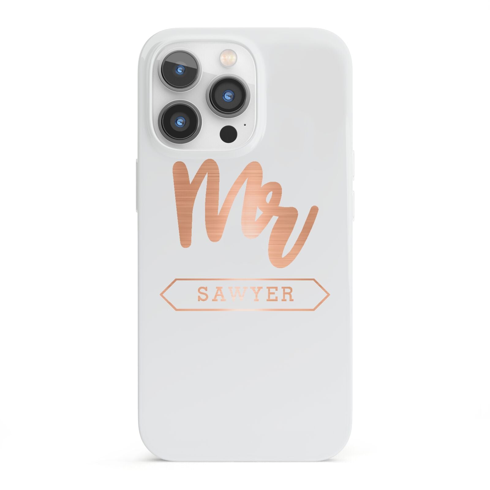 Personalised Rose Gold Mr Surname On Grey iPhone 13 Pro Full Wrap 3D Snap Case
