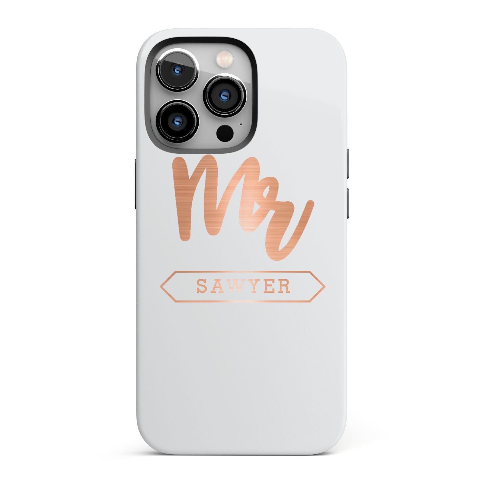 Personalised Rose Gold Mr Surname On Grey iPhone 13 Pro Full Wrap 3D Tough Case