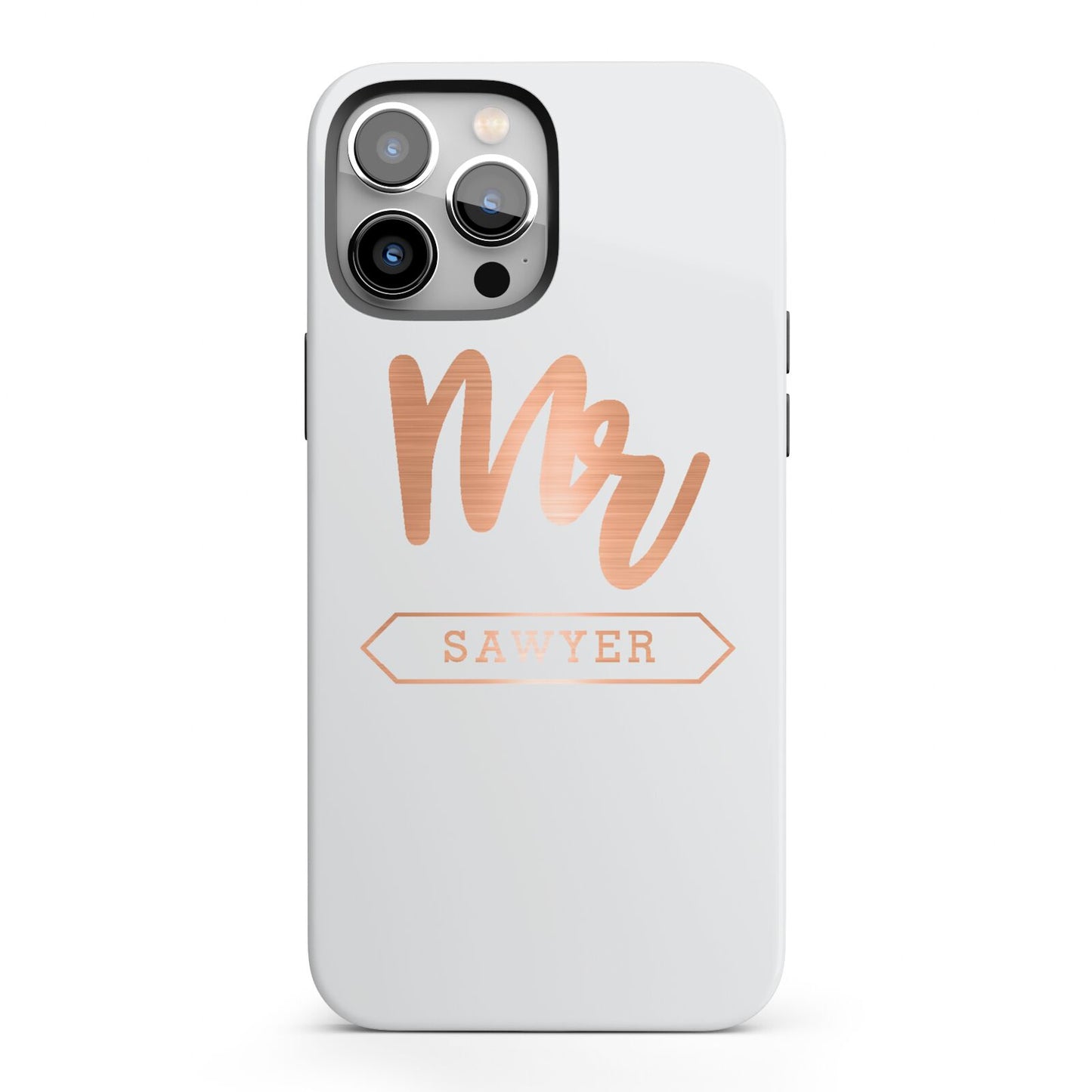 Personalised Rose Gold Mr Surname On Grey iPhone 13 Pro Max Full Wrap 3D Tough Case