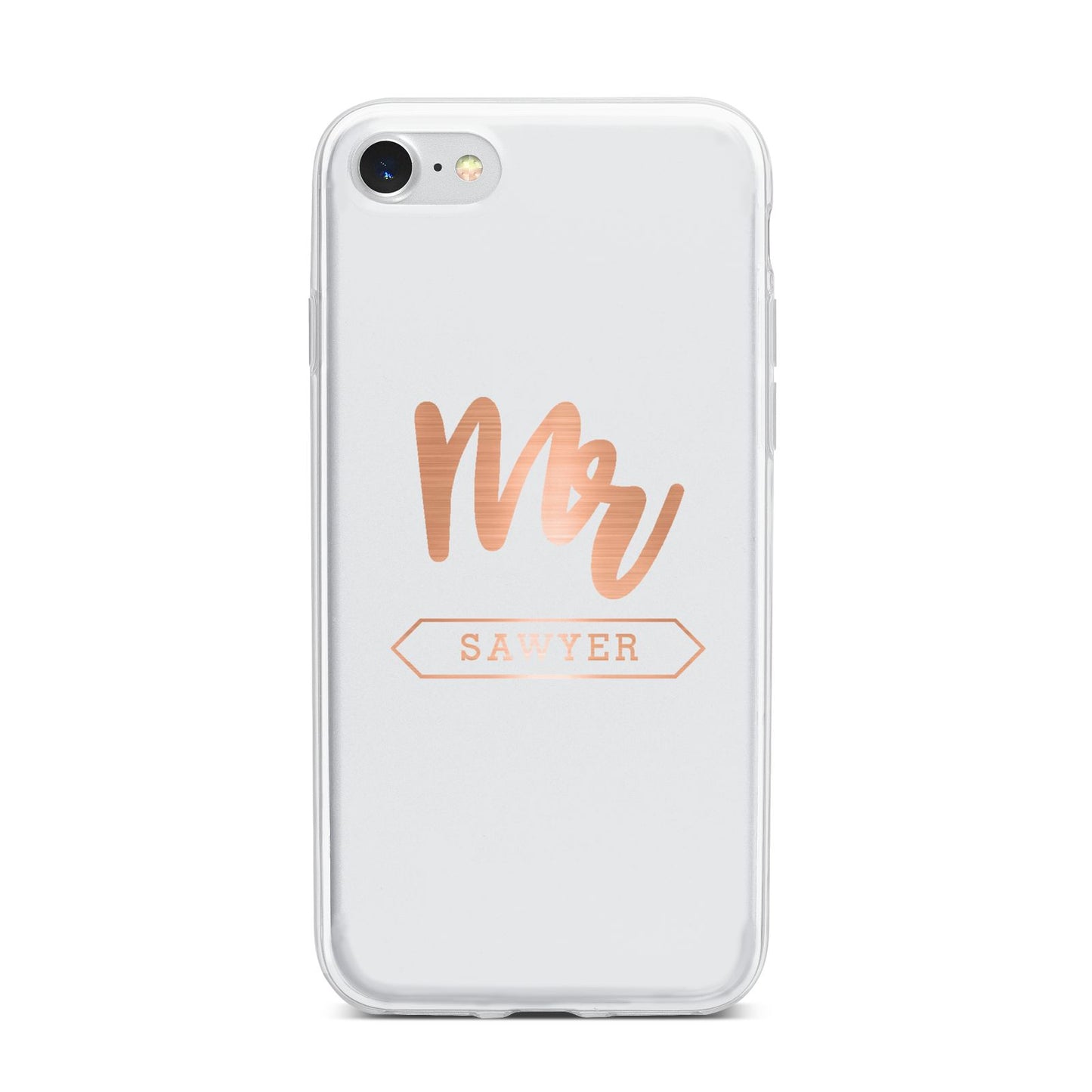 Personalised Rose Gold Mr Surname On Grey iPhone 7 Bumper Case on Silver iPhone