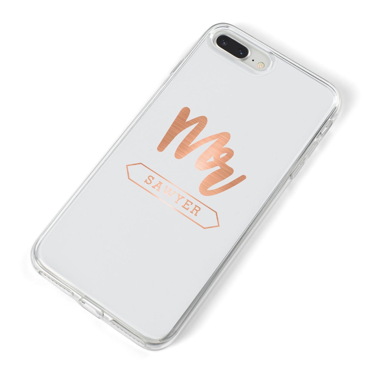 Personalised Rose Gold Mr Surname On Grey iPhone 8 Plus Bumper Case on Silver iPhone Alternative Image