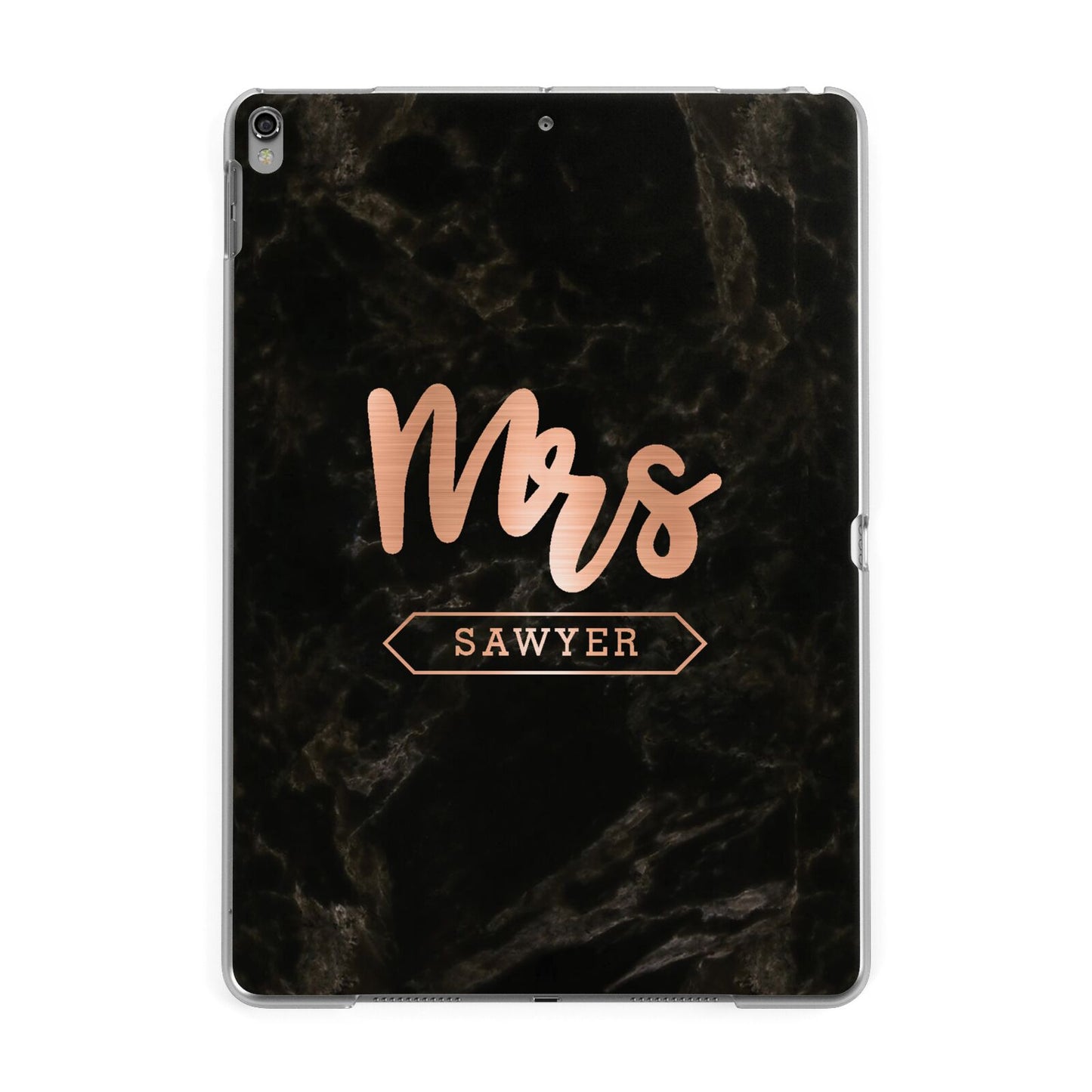 Personalised Rose Gold Mrs Surname Marble Apple iPad Grey Case