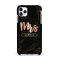 Personalised Rose Gold Mrs Surname Marble Apple iPhone 11 Pro Max in Silver with Black Impact Case