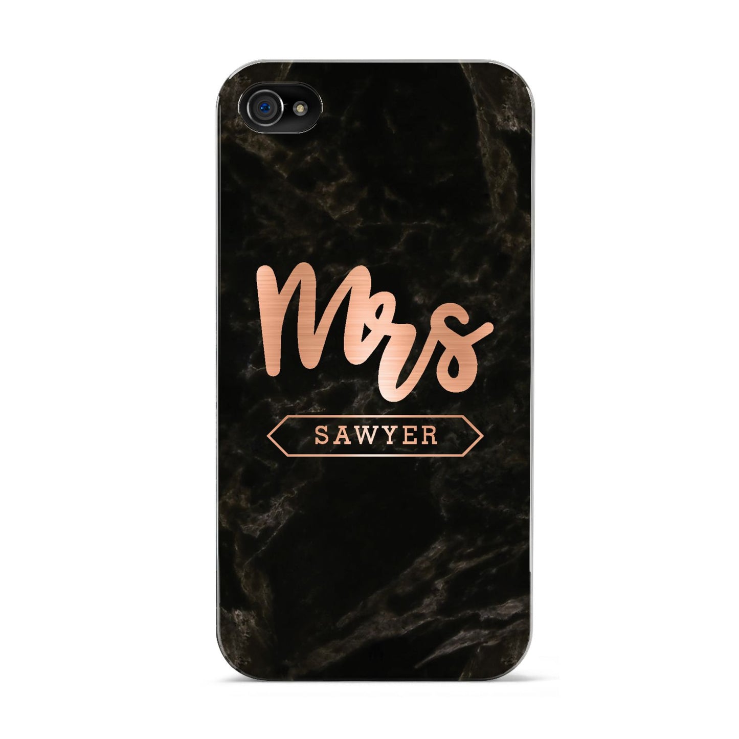 Personalised Rose Gold Mrs Surname Marble Apple iPhone 4s Case