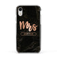 Personalised Rose Gold Mrs Surname Marble Apple iPhone XR Impact Case Black Edge on Silver Phone