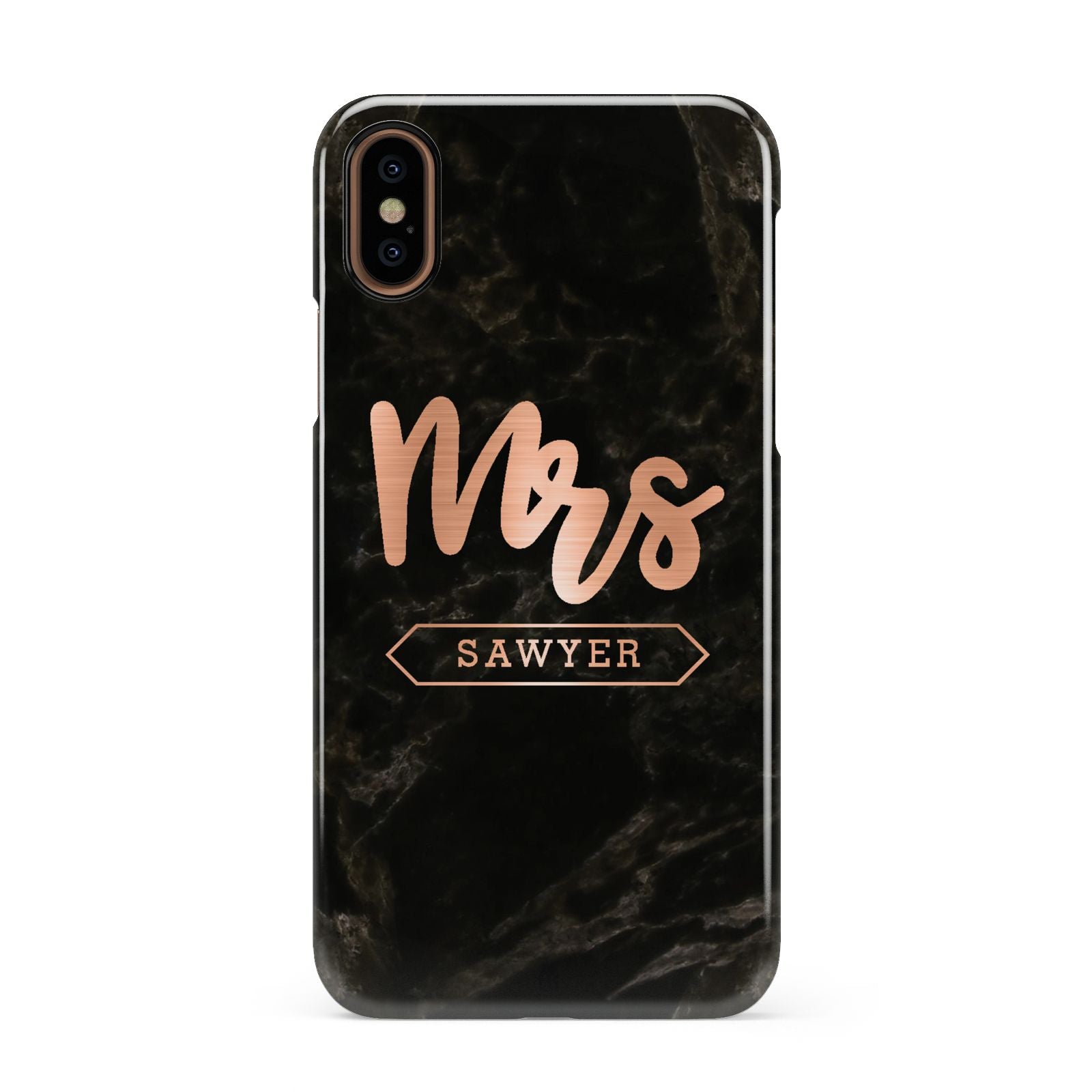 Personalised Rose Gold Mrs Surname Marble Apple iPhone XS 3D Snap Case