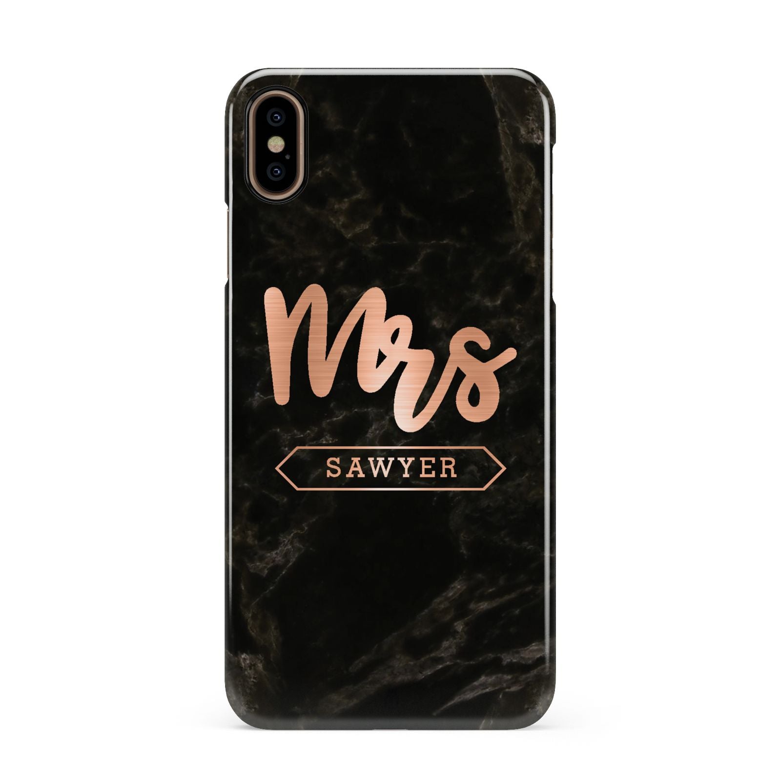 Personalised Rose Gold Mrs Surname Marble Apple iPhone Xs Max 3D Snap Case
