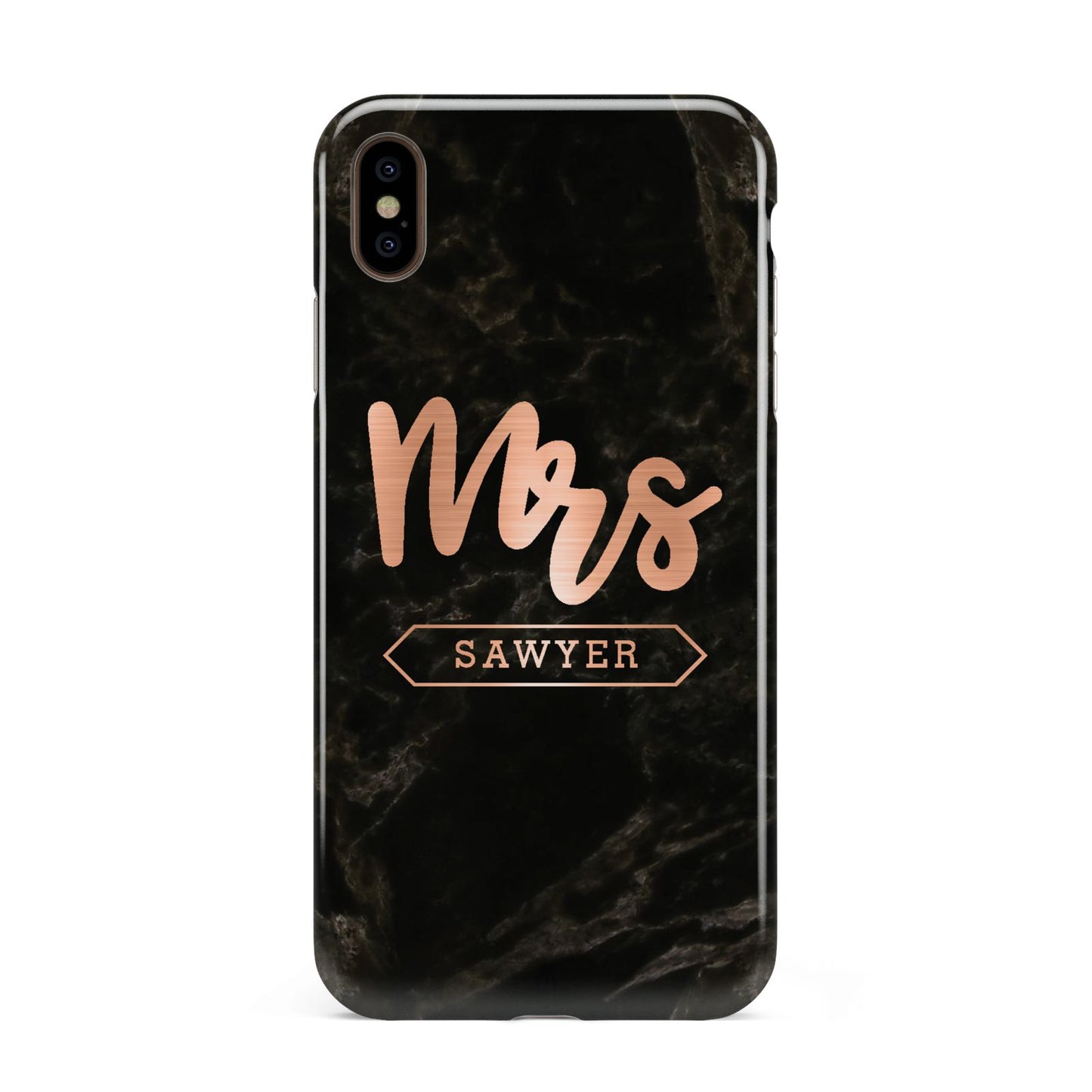 Personalised Rose Gold Mrs Surname Marble Apple iPhone Xs Max 3D Tough Case