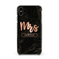 Personalised Rose Gold Mrs Surname Marble Apple iPhone Xs Max Impact Case Black Edge on Black Phone