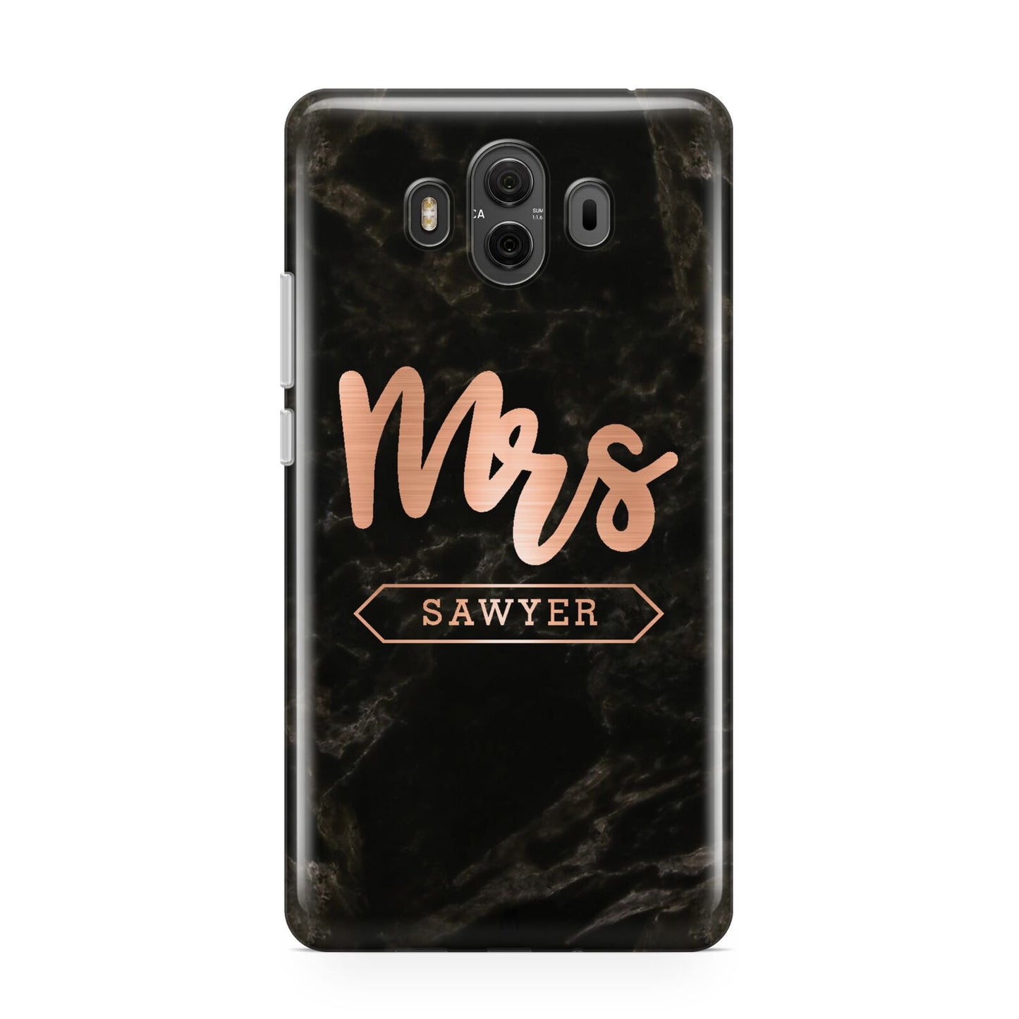 Personalised Rose Gold Mrs Surname Marble Huawei Mate 10 Protective Phone Case