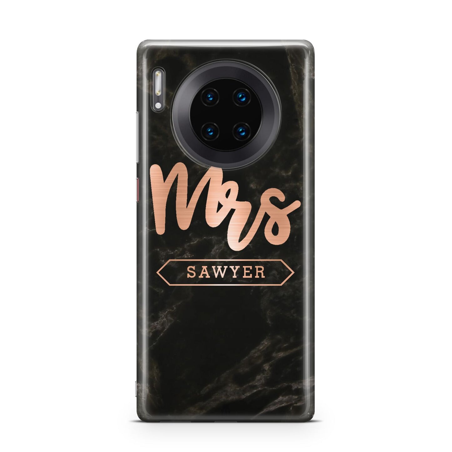 Personalised Rose Gold Mrs Surname Marble Huawei Mate 30 Pro Phone Case