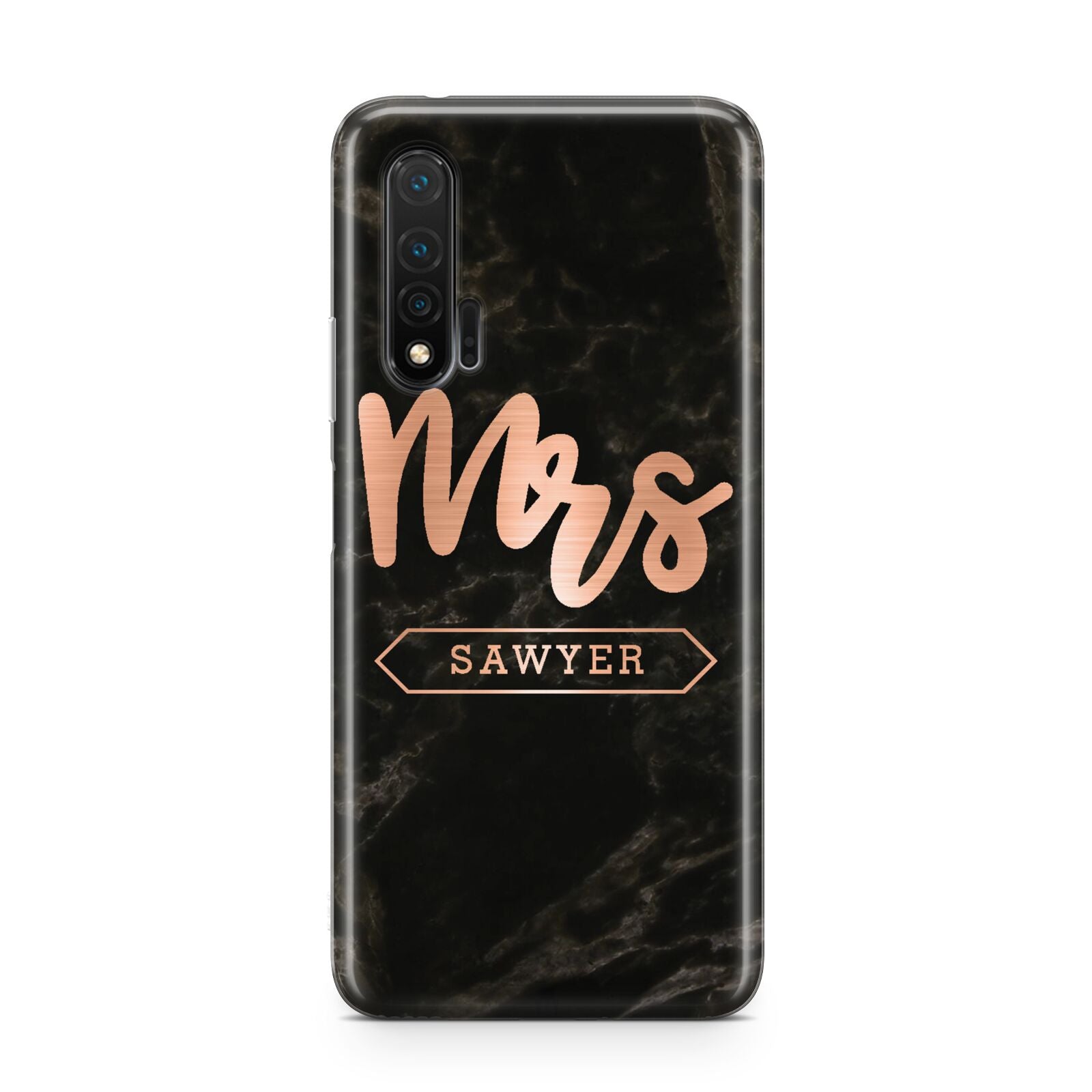 Personalised Rose Gold Mrs Surname Marble Huawei Nova 6 Phone Case