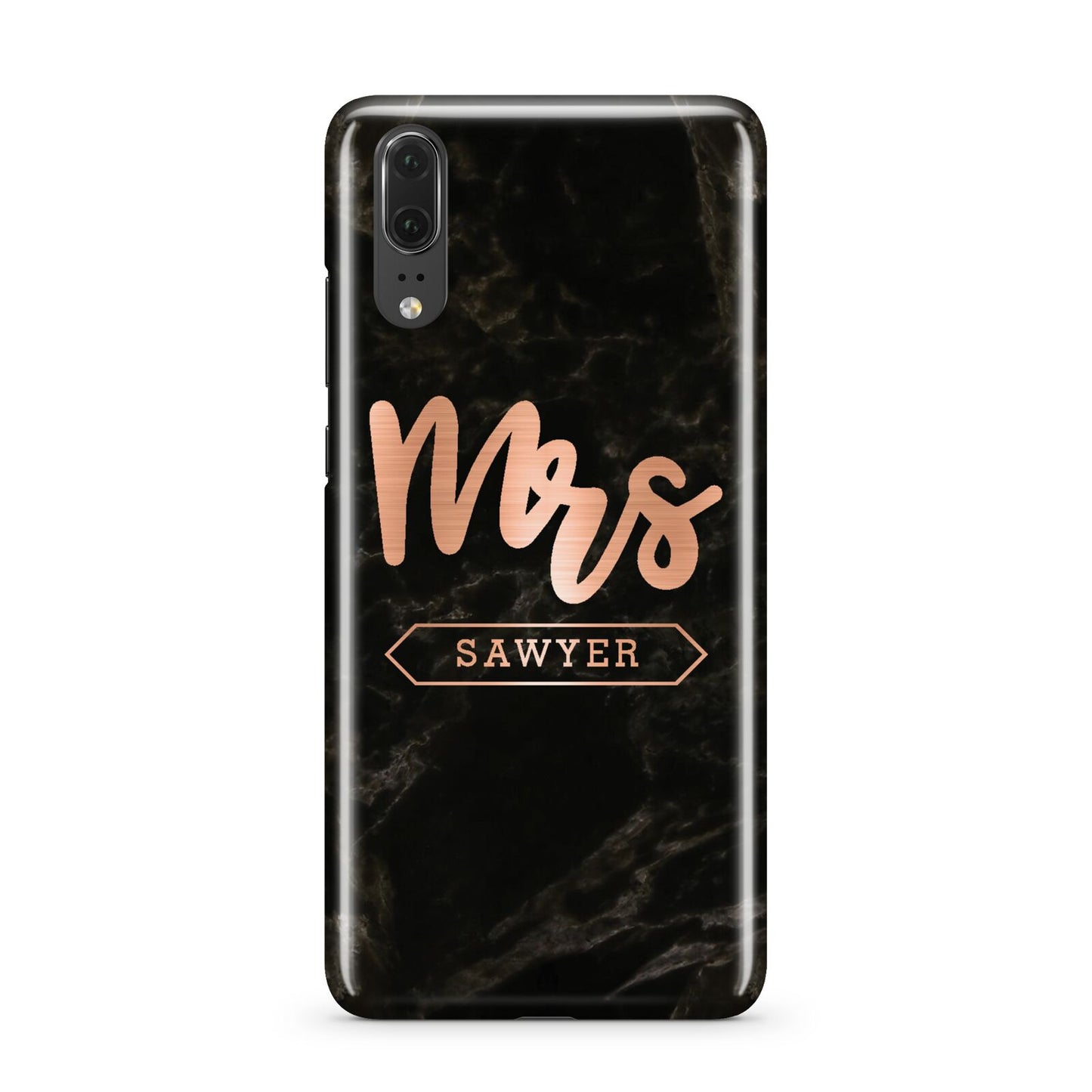 Personalised Rose Gold Mrs Surname Marble Huawei P20 Phone Case
