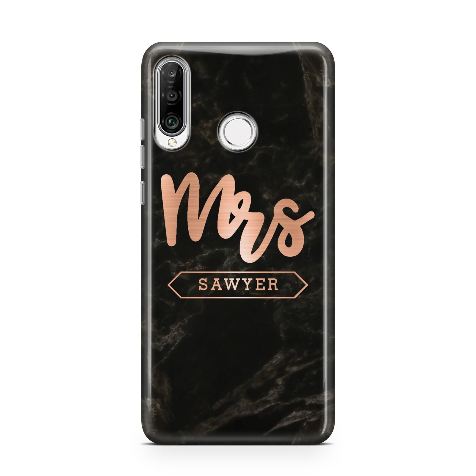 Personalised Rose Gold Mrs Surname Marble Huawei P30 Lite Phone Case