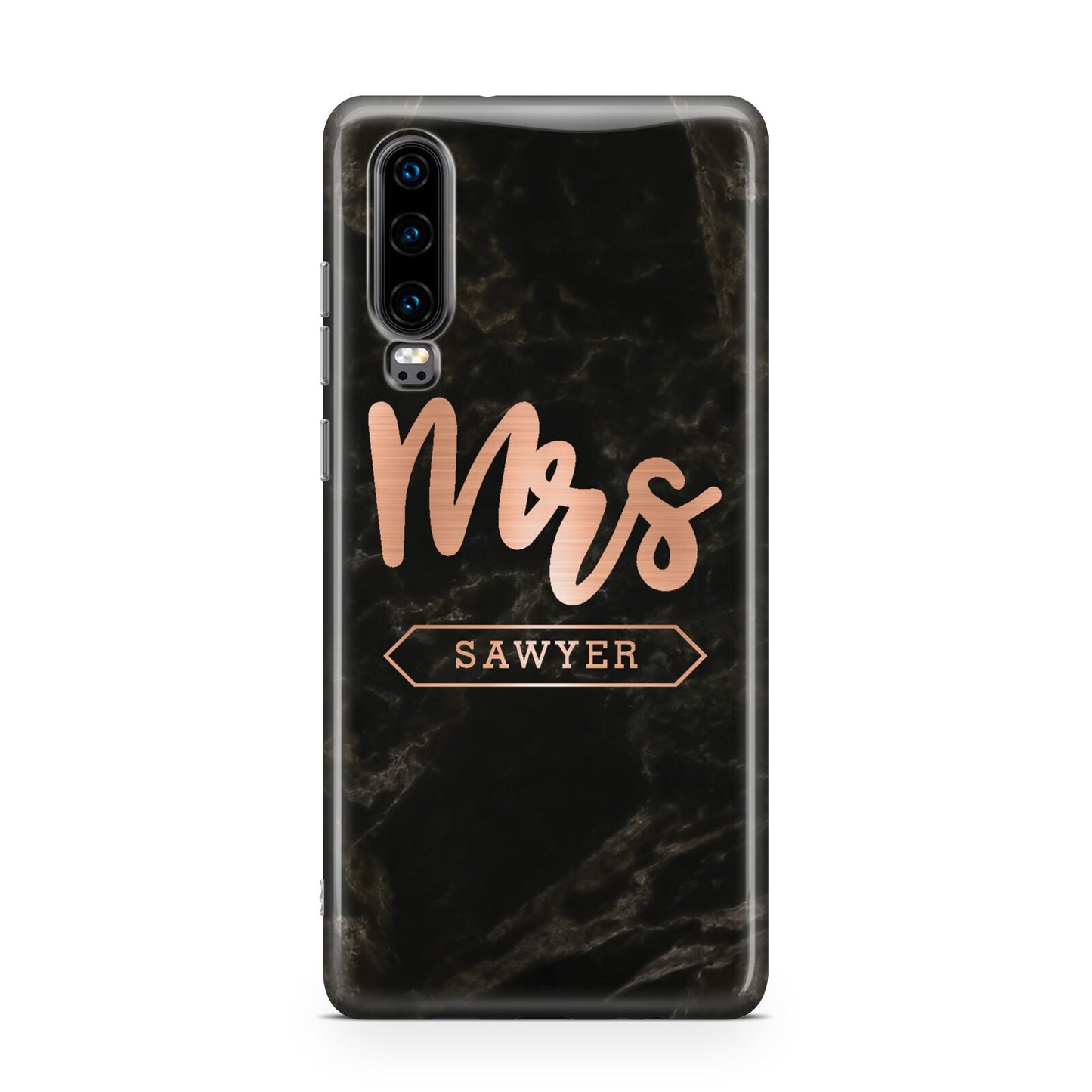 Personalised Rose Gold Mrs Surname Marble Huawei P30 Phone Case