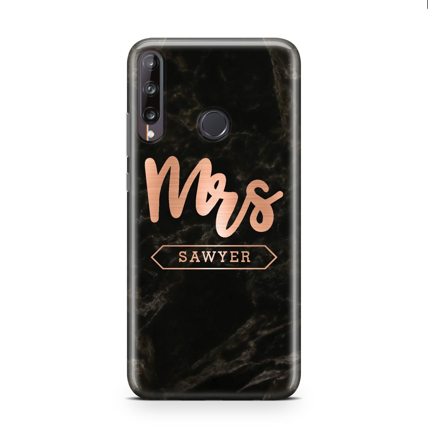 Personalised Rose Gold Mrs Surname Marble Huawei P40 Lite E Phone Case