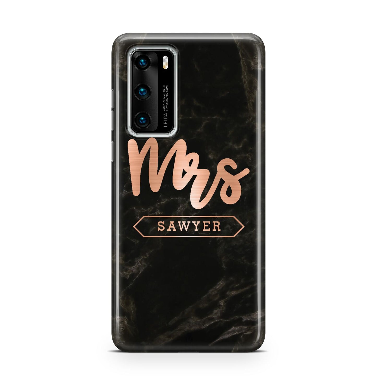 Personalised Rose Gold Mrs Surname Marble Huawei P40 Phone Case