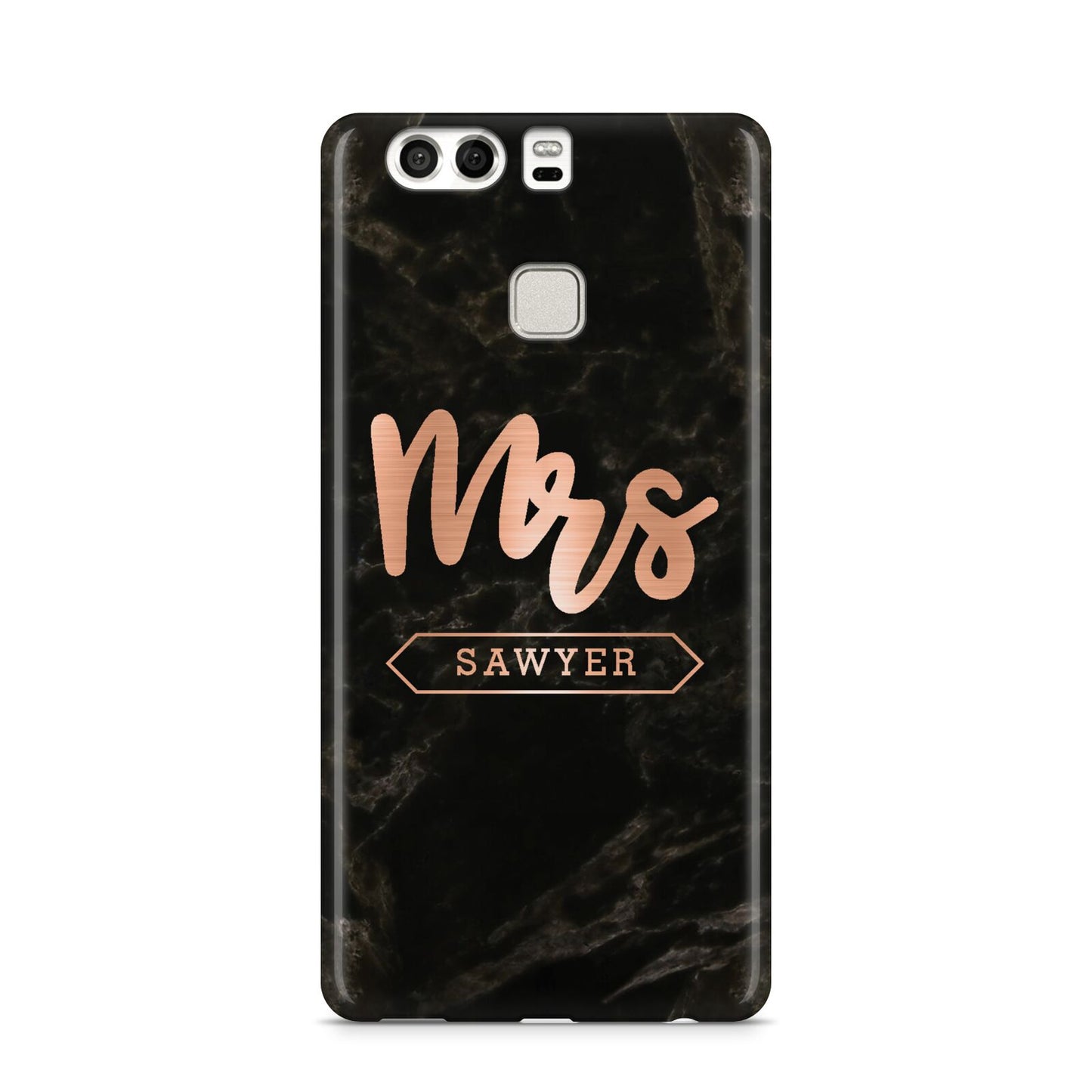 Personalised Rose Gold Mrs Surname Marble Huawei P9 Case