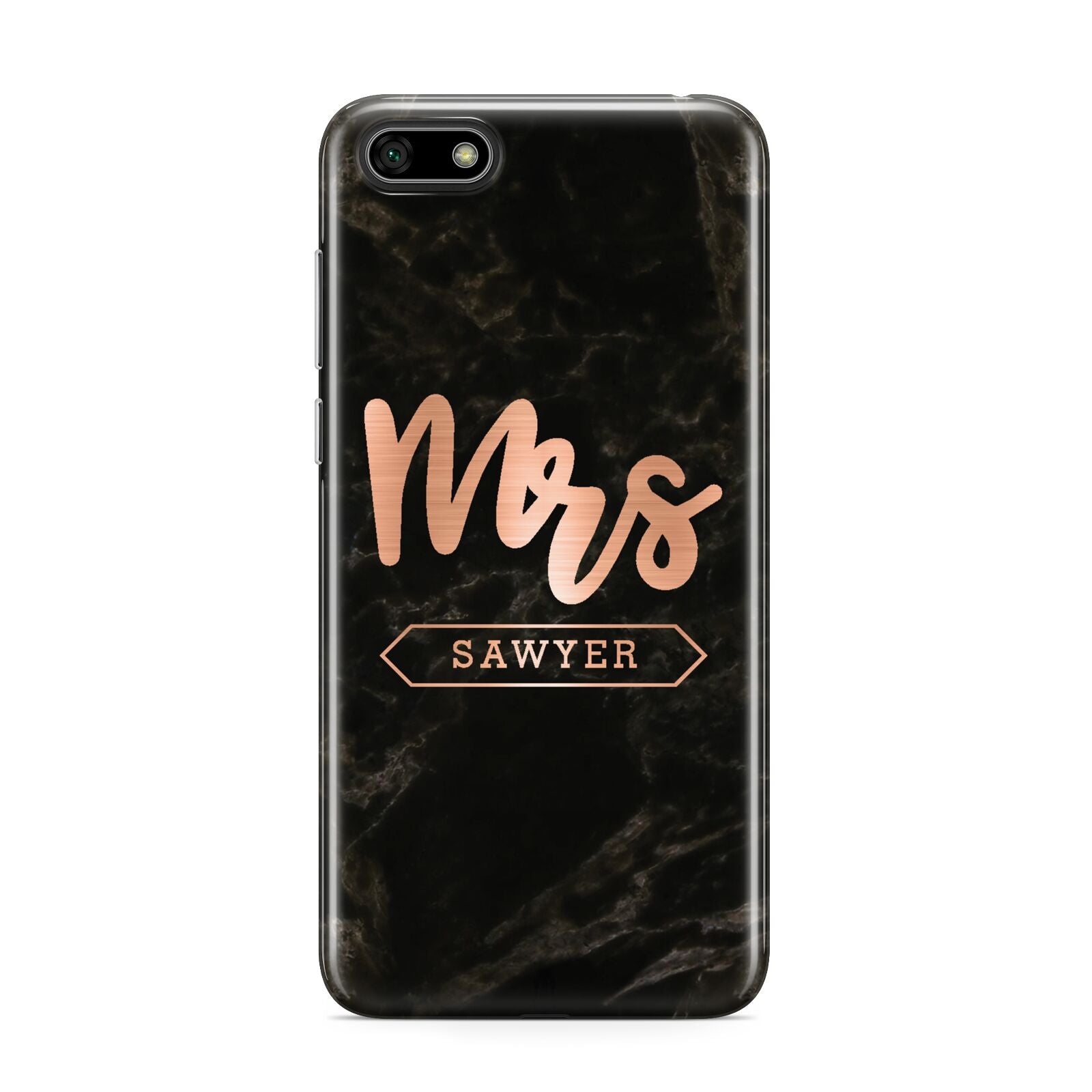 Personalised Rose Gold Mrs Surname Marble Huawei Y5 Prime 2018 Phone Case