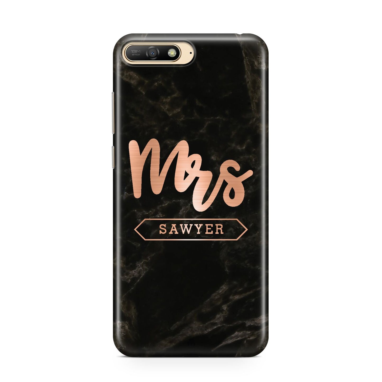 Personalised Rose Gold Mrs Surname Marble Huawei Y6 2018