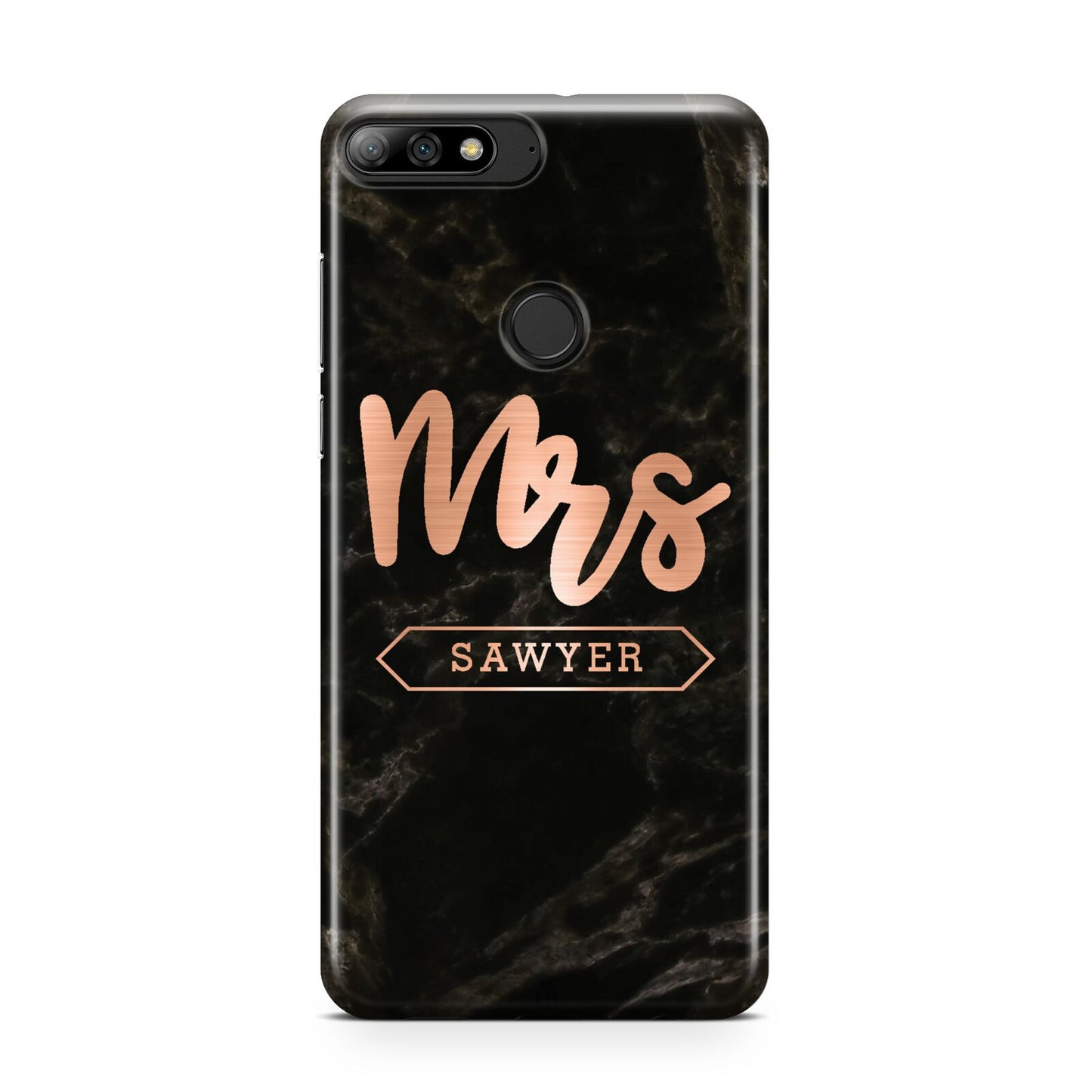 Personalised Rose Gold Mrs Surname Marble Huawei Y7 2018