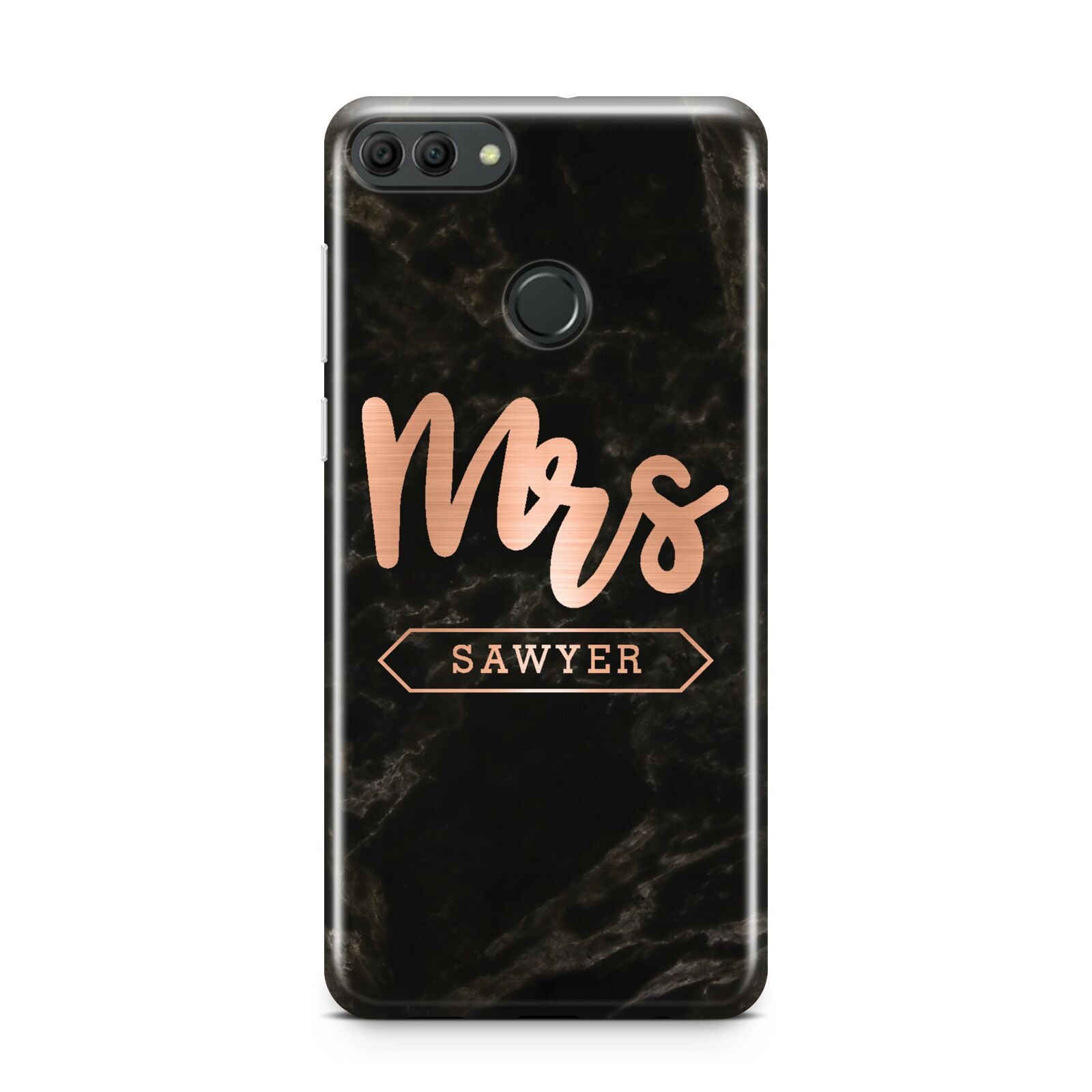 Personalised Rose Gold Mrs Surname Marble Huawei Y9 2018