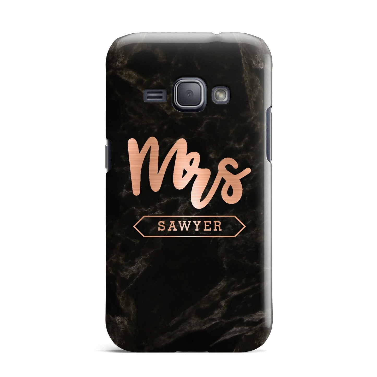Personalised Rose Gold Mrs Surname Marble Samsung Galaxy J1 2016 Case