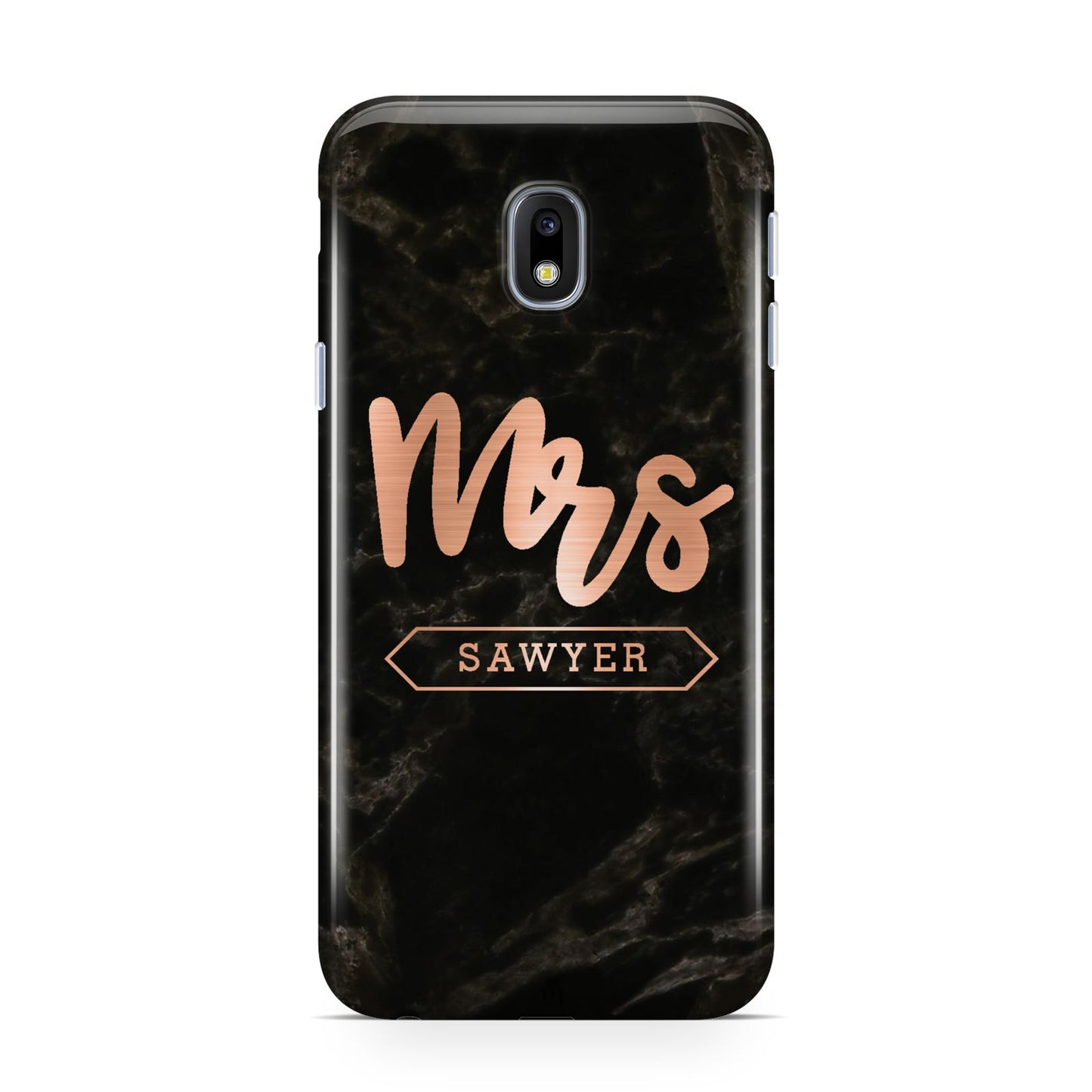 Personalised Rose Gold Mrs Surname Marble Samsung Galaxy J3 2017 Case