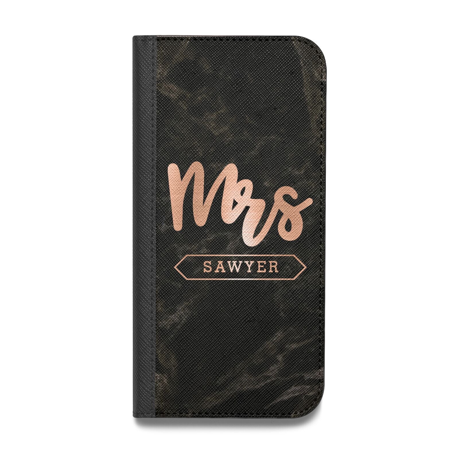 Personalised Rose Gold Mrs Surname Marble Vegan Leather Flip Samsung Case