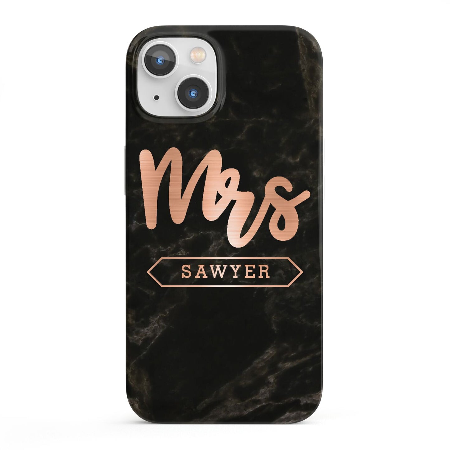 Personalised Rose Gold Mrs Surname Marble iPhone 13 Full Wrap 3D Snap Case