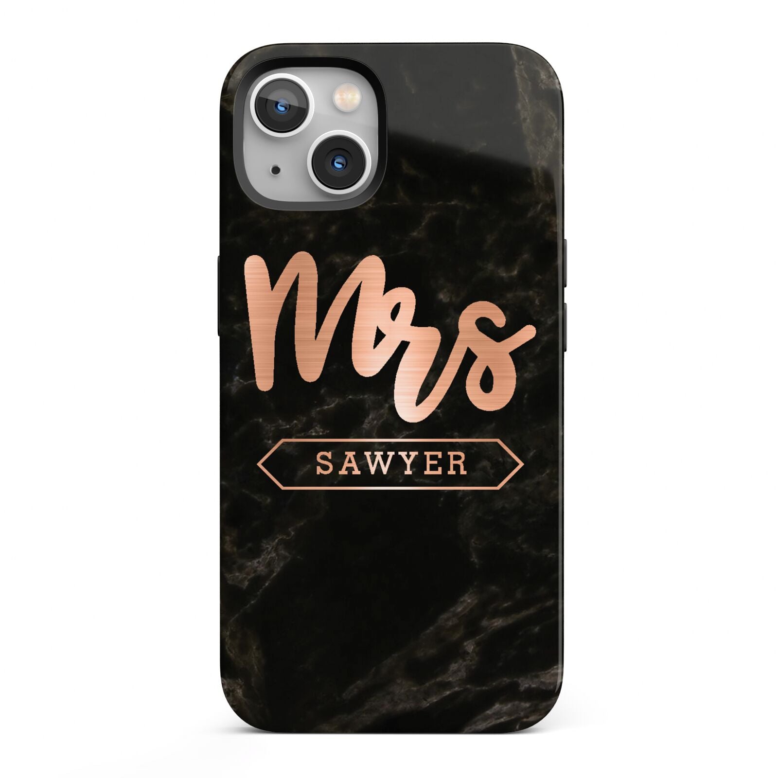 Personalised Rose Gold Mrs Surname Marble iPhone 13 Full Wrap 3D Tough Case