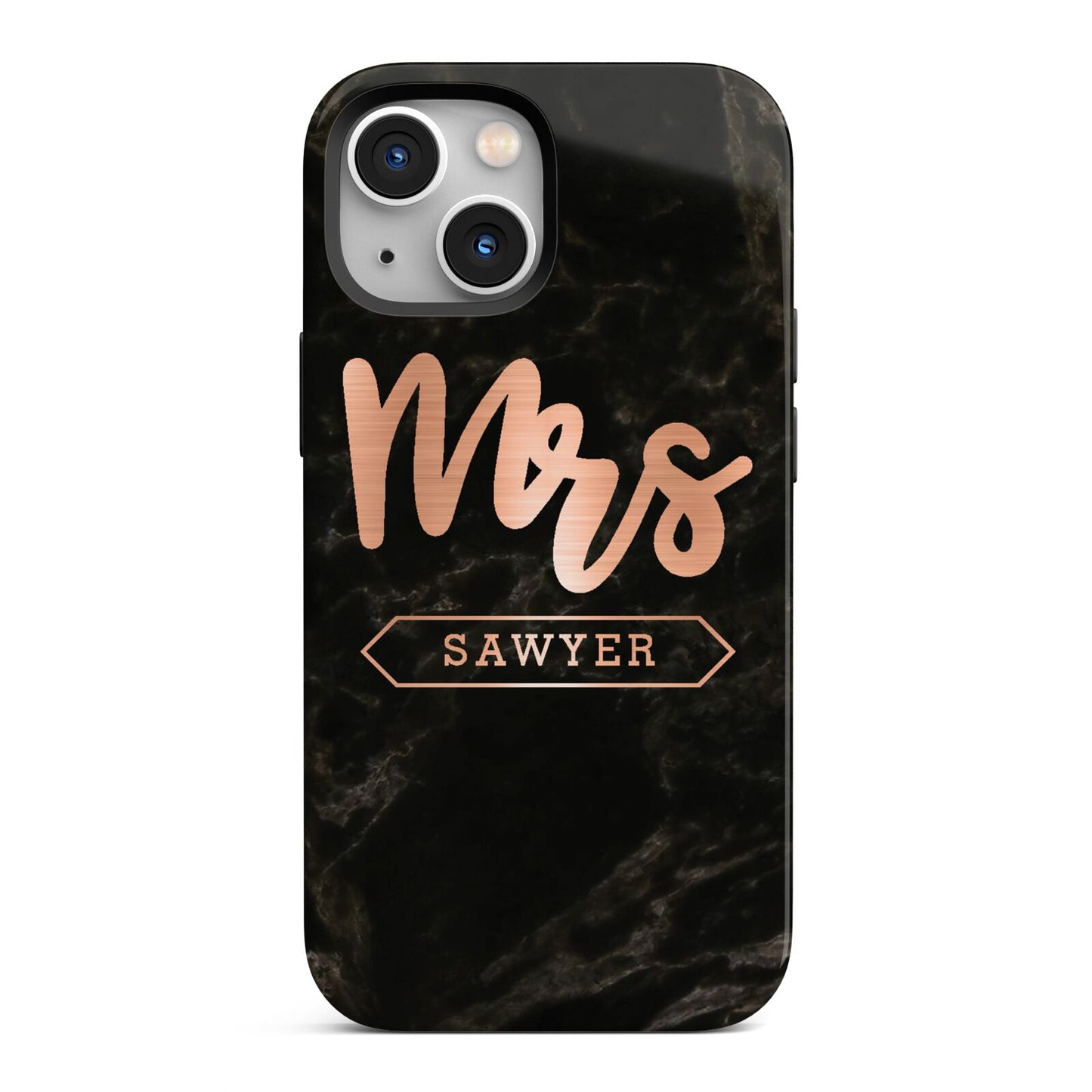 Personalised Rose Gold Mrs Surname Marble iPhone 13 Mini Full Wrap 3D Tough Case