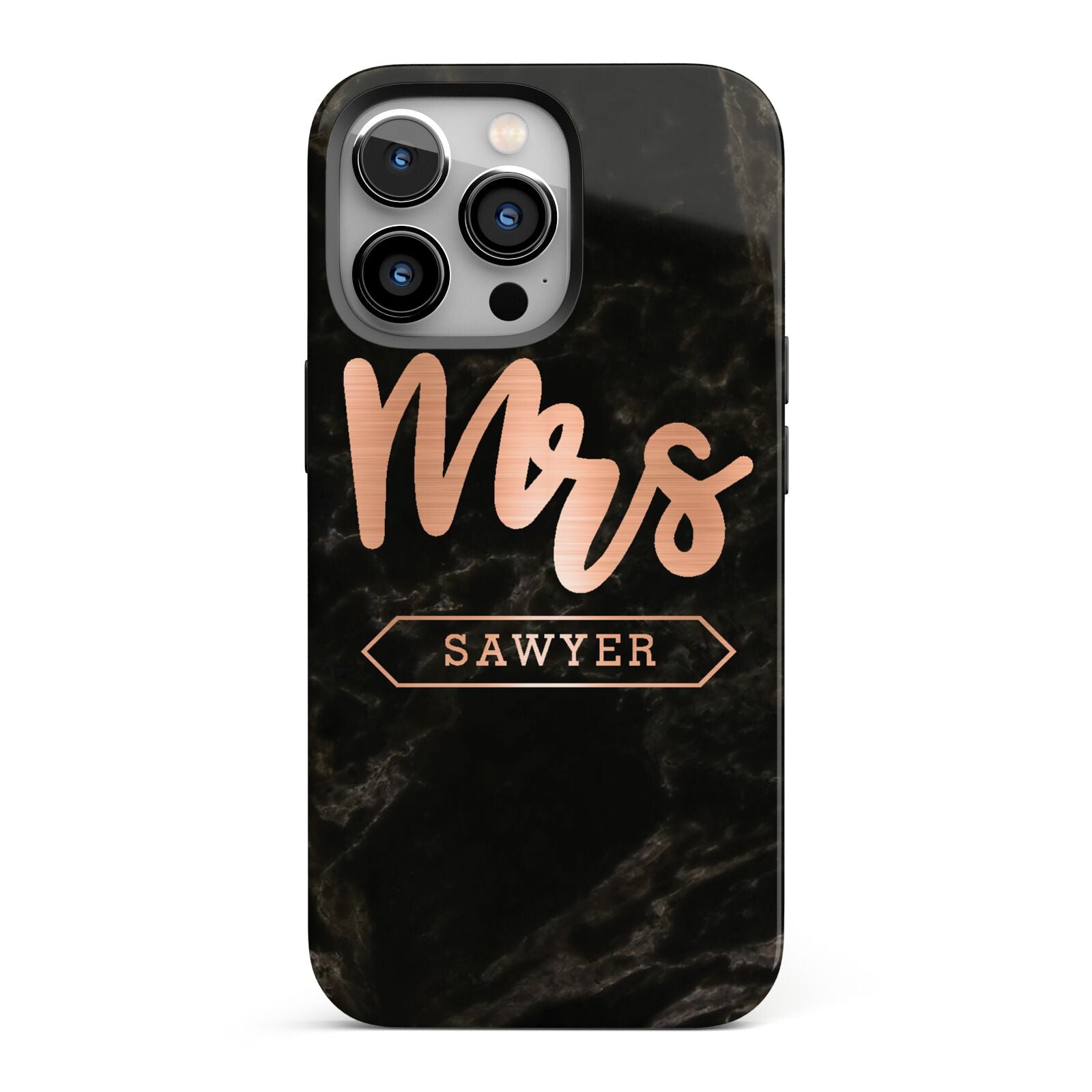 Personalised Rose Gold Mrs Surname Marble iPhone 13 Pro Full Wrap 3D Tough Case