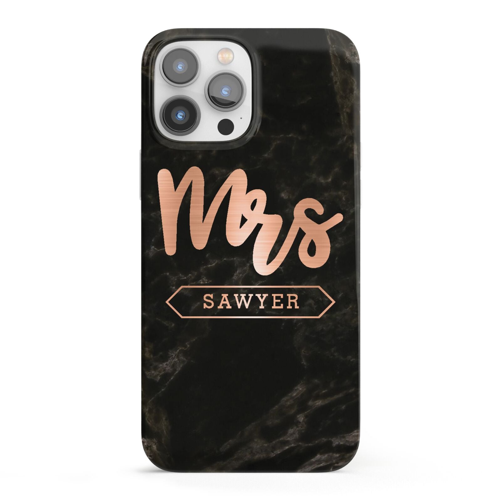 Personalised Rose Gold Mrs Surname Marble iPhone 13 Pro Max Full Wrap 3D Snap Case