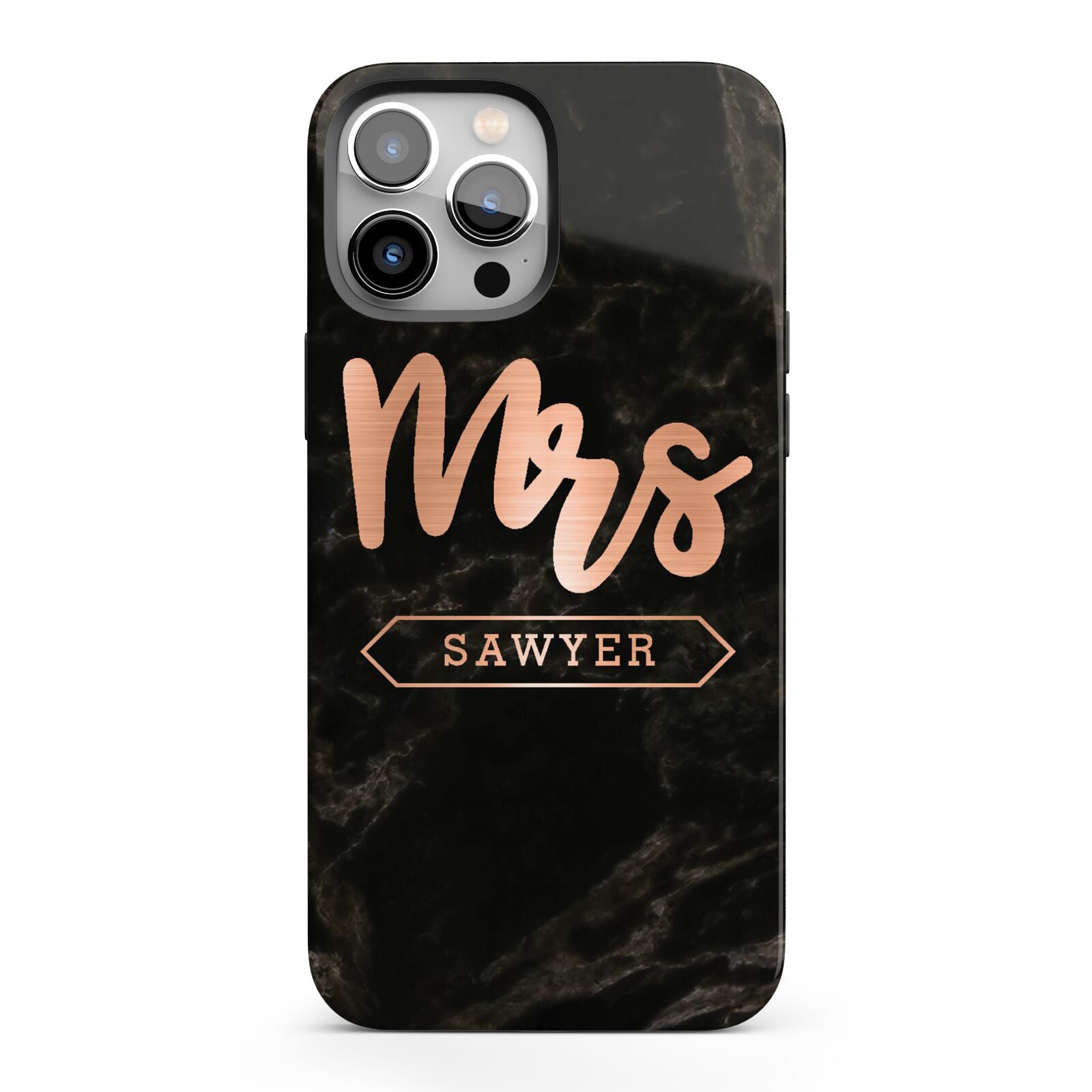 Personalised Rose Gold Mrs Surname Marble iPhone 13 Pro Max Full Wrap 3D Tough Case
