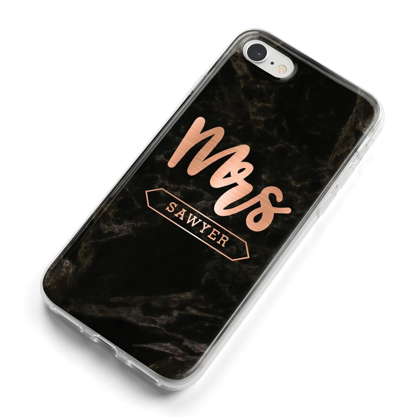 Personalised Rose Gold Mrs Surname Marble iPhone 8 Bumper Case on Silver iPhone Alternative Image