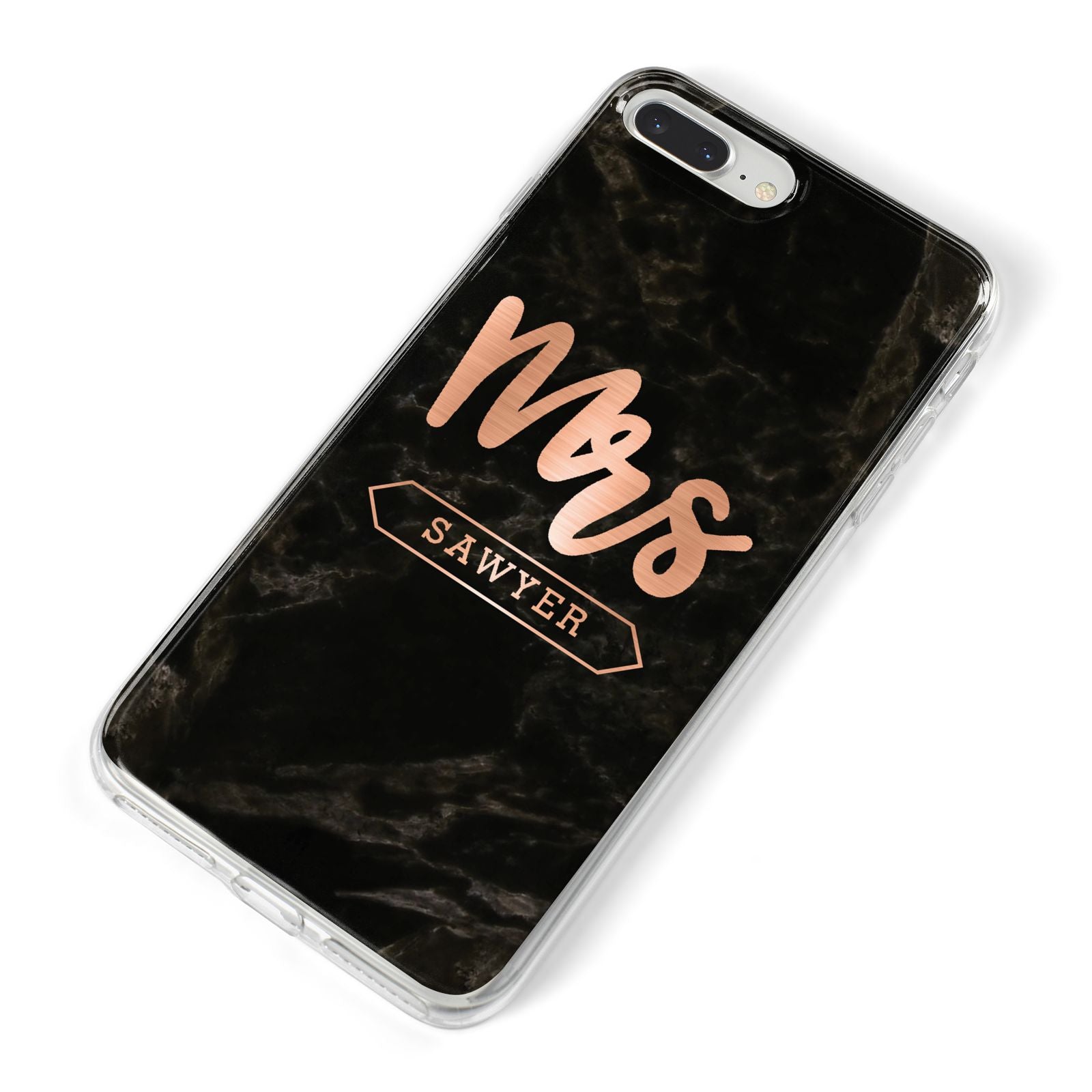 Personalised Rose Gold Mrs Surname Marble iPhone 8 Plus Bumper Case on Silver iPhone Alternative Image
