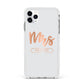 Personalised Rose Gold Mrs Surname On Grey Apple iPhone 11 Pro Max in Silver with White Impact Case