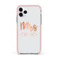 Personalised Rose Gold Mrs Surname On Grey Apple iPhone 11 Pro in Silver with Pink Impact Case