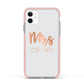 Personalised Rose Gold Mrs Surname On Grey Apple iPhone 11 in White with Pink Impact Case